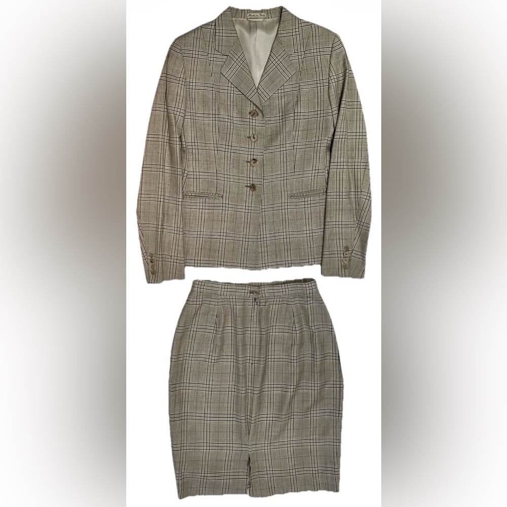 BURBERRYS LADIES 6 ITALY SKIRT SUIT SUPER 120’S EXTRAFINE WOOL TARTAN PLAID - Picture 3 of 16